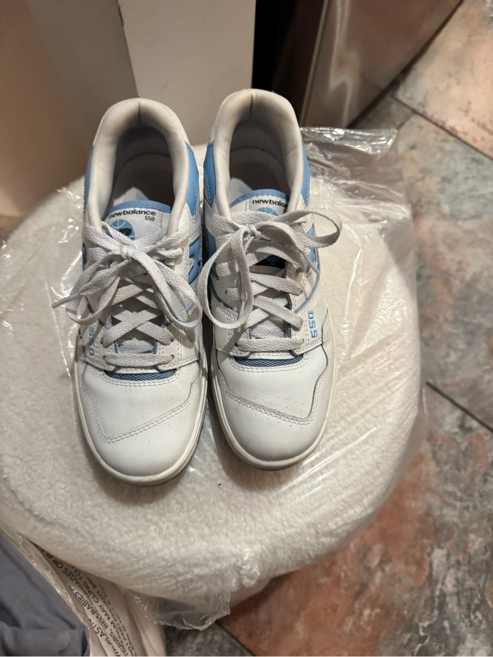 New Balance Kids White & Light Blue 550 Sneakers